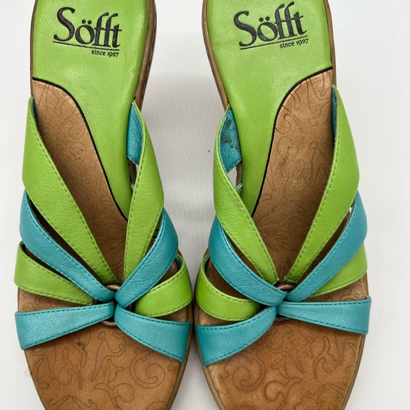 Sofft Green/Blue Leather/ Wood Heels - Picture 7 of 10
